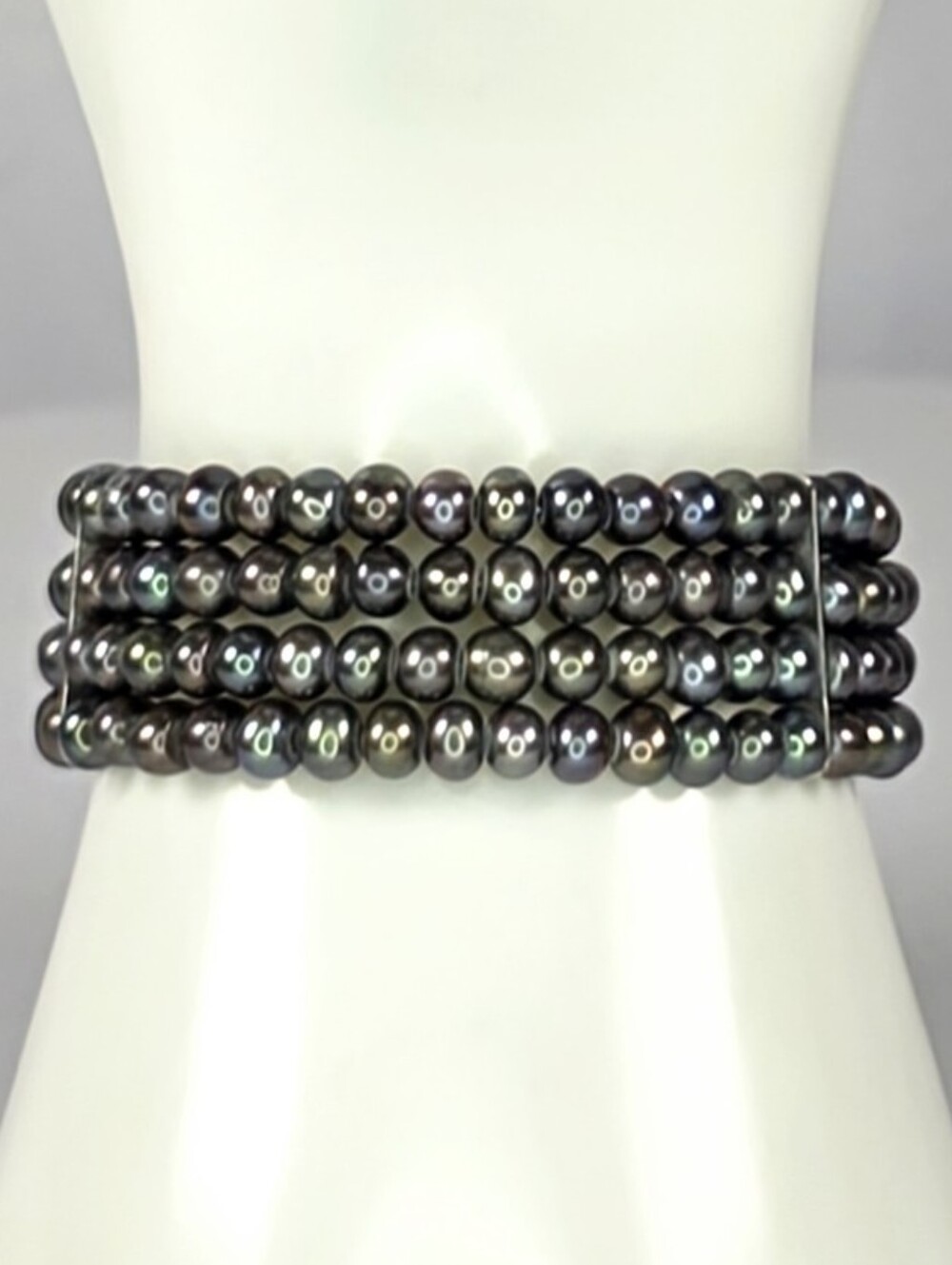 Gray Pearl Coil Wrap Bracelet Multi Strand Stretch Beaded Bracelet